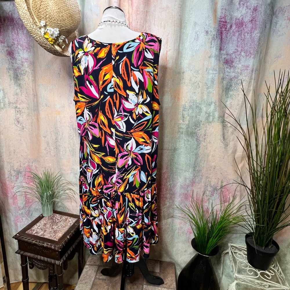 πMSK Colorful Floral Plus Size Sleeveless Midi Dress with Ruffle Hem - Picture 2 of 16